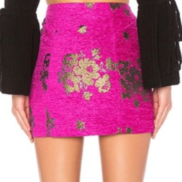 Free People Movin On Fuchsia Embroidered High Waist Mini Skirt 2 - Picture 3 of 5